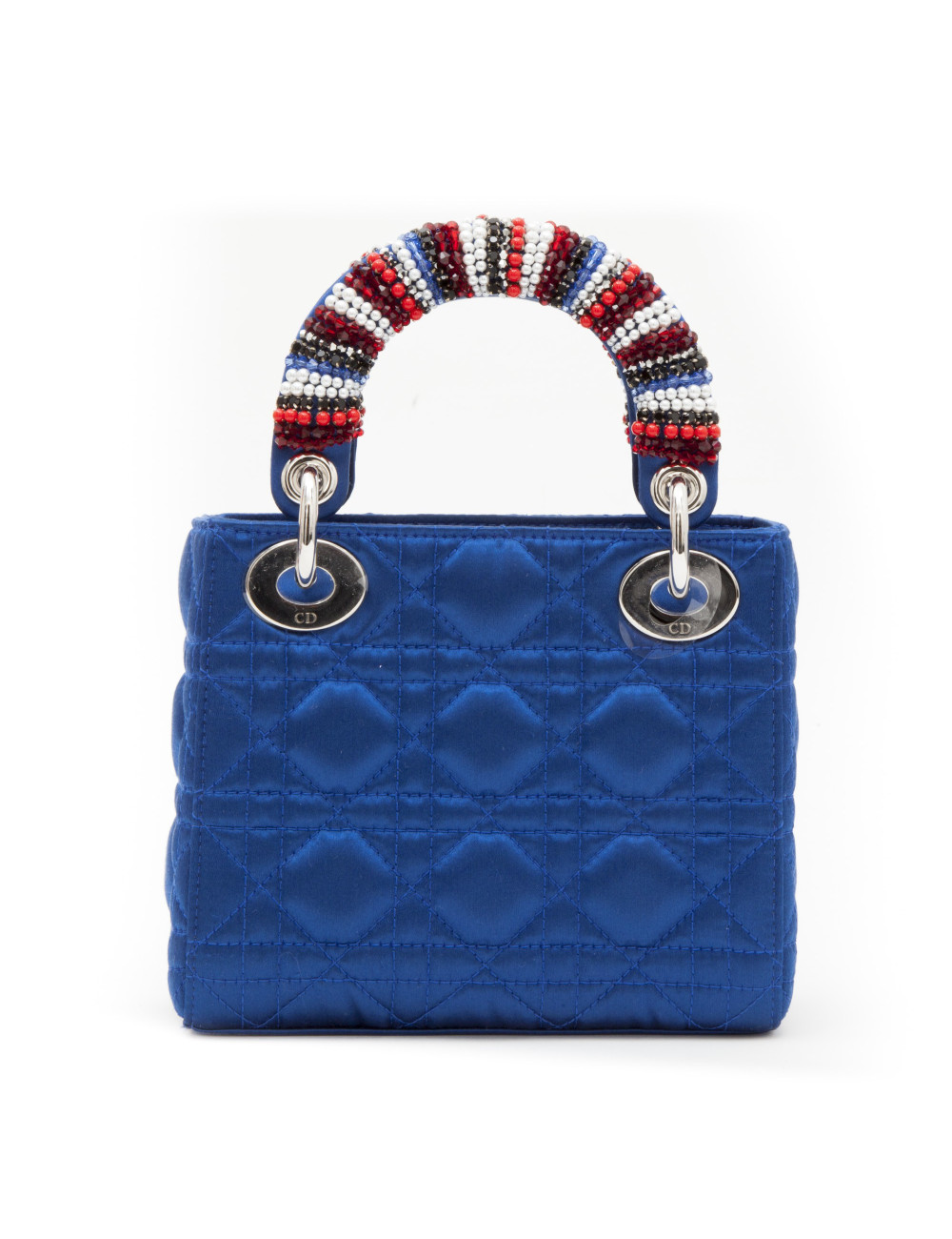 Sac Lady D CHRISTIAN DIOR bleu et perles sur les anses