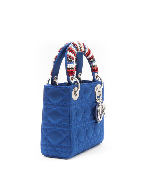 Sac Lady D CHRISTIAN DIOR bleu et perles sur les anses
