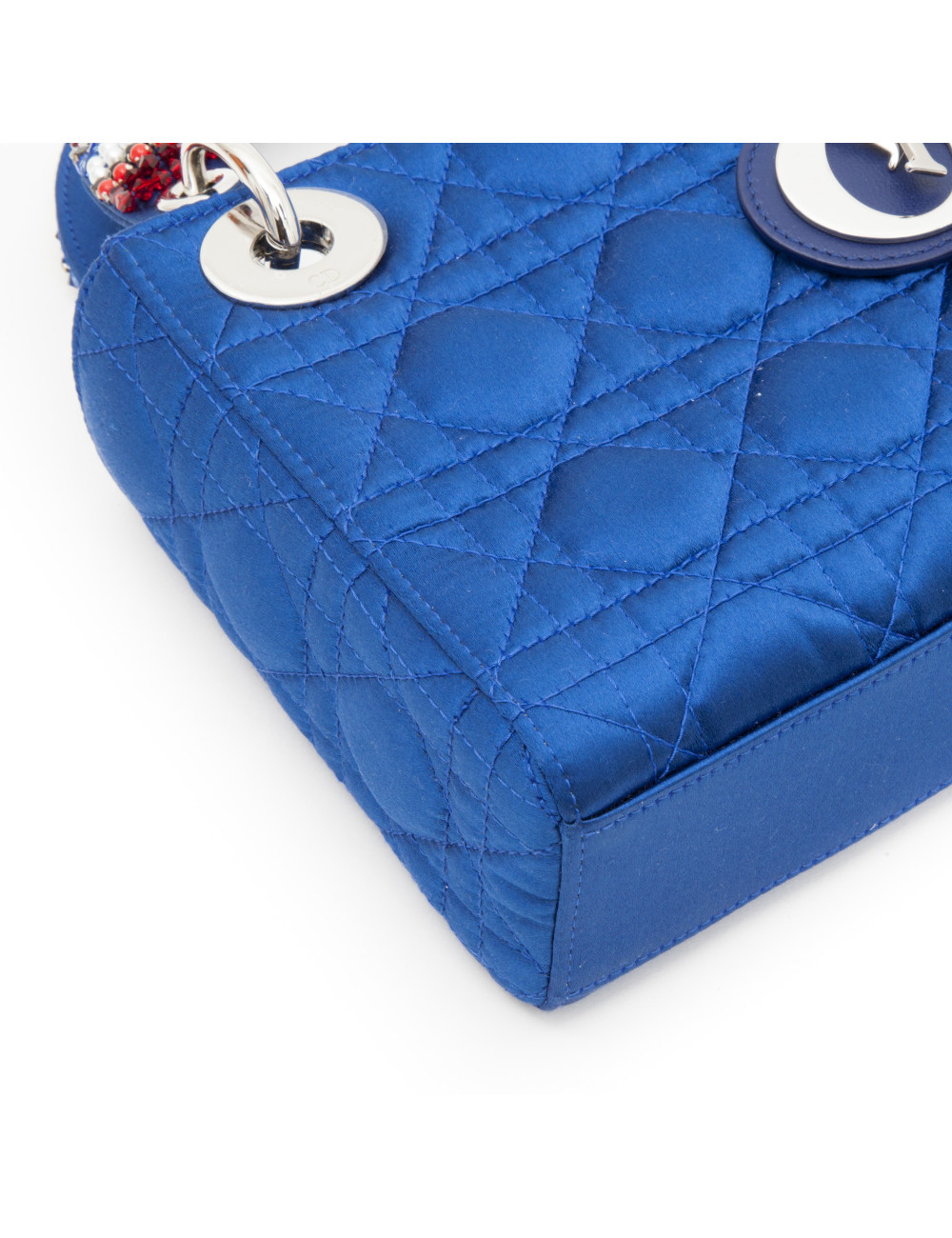 Sac Lady D CHRISTIAN DIOR bleu et perles sur les anses