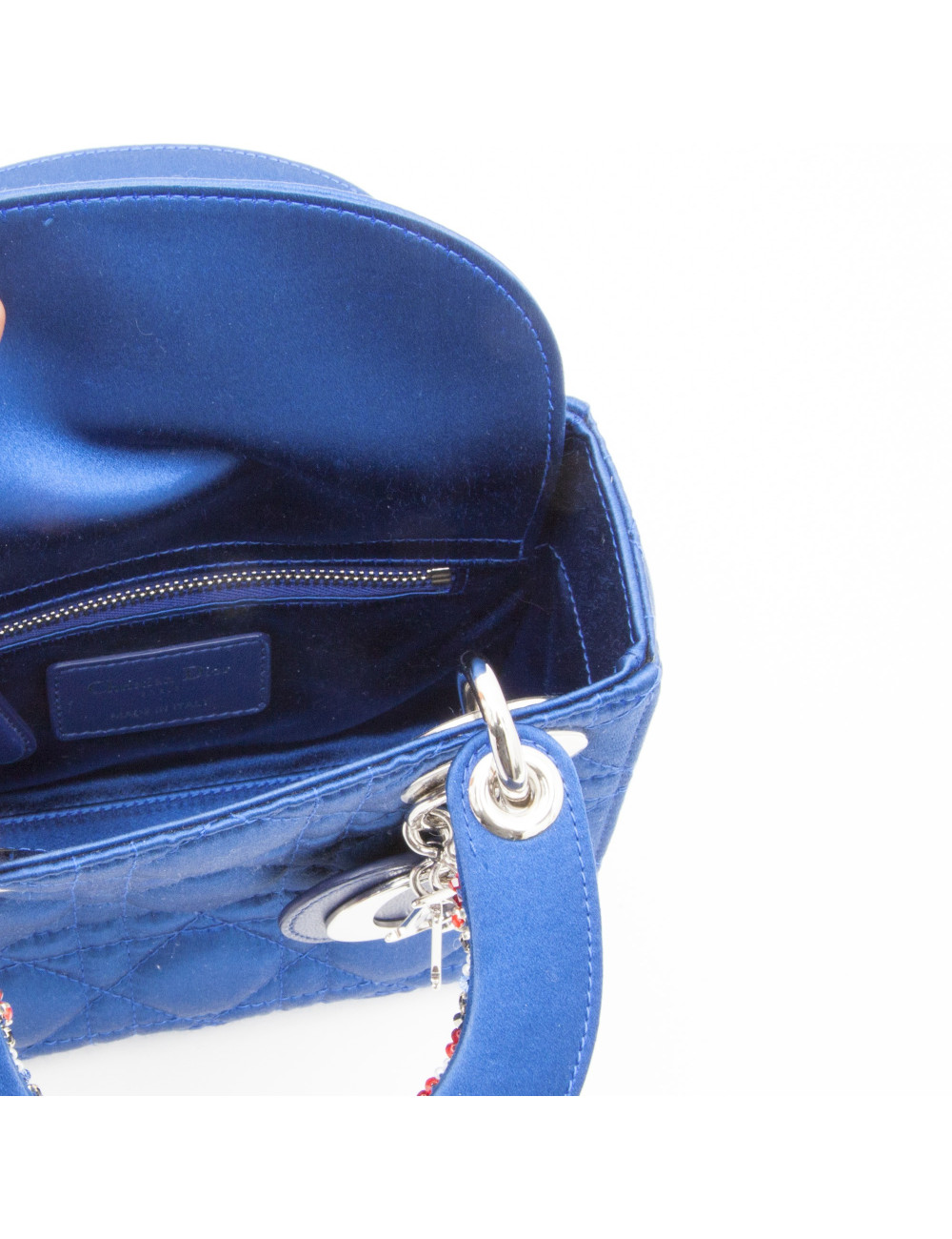 CHRISTIAN DIOR Lady D in electric blue satin silk with pearls on the handles