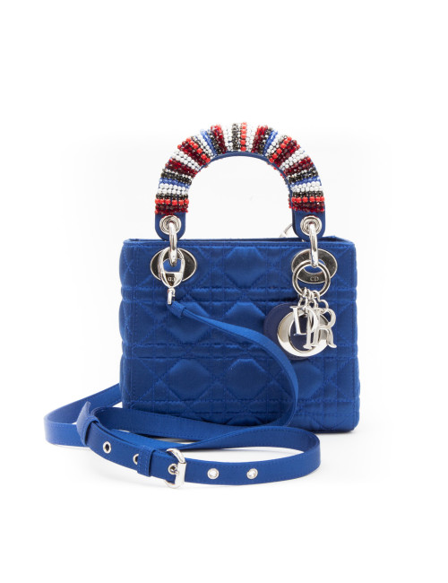 Sac Lady D CHRISTIAN DIOR bleu et perles sur les anses