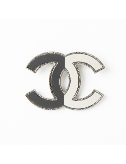 Broche CHANEL bicolore gris et beige