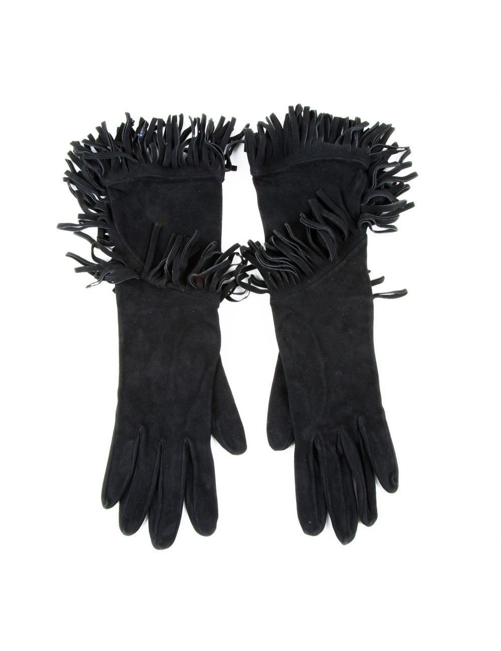 Gants à franges HERMES en daim noir 
