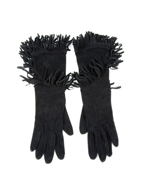 Gants à franges HERMES en daim noir 