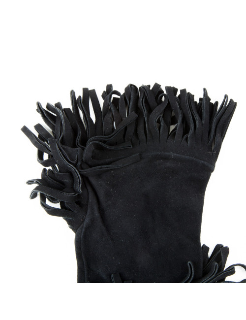 Gants à franges HERMES en daim noir 