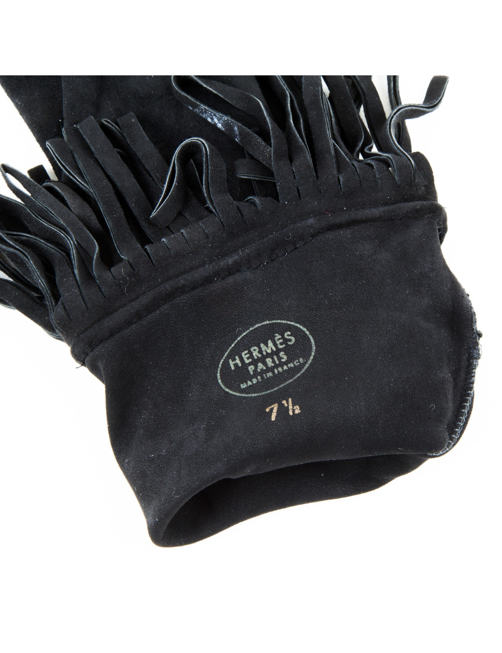 Gants à franges HERMES en daim noir 