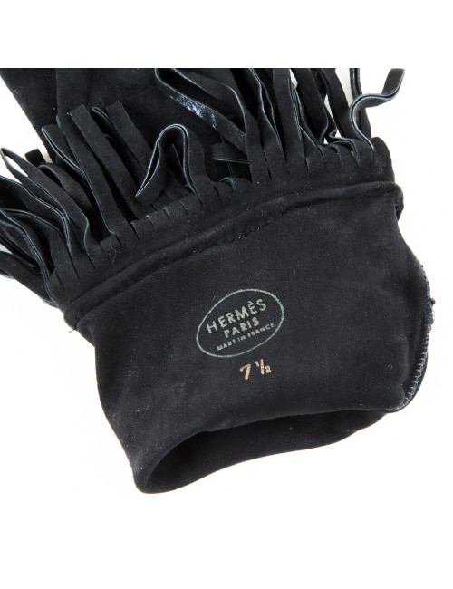 Gants à franges HERMES en daim noir 