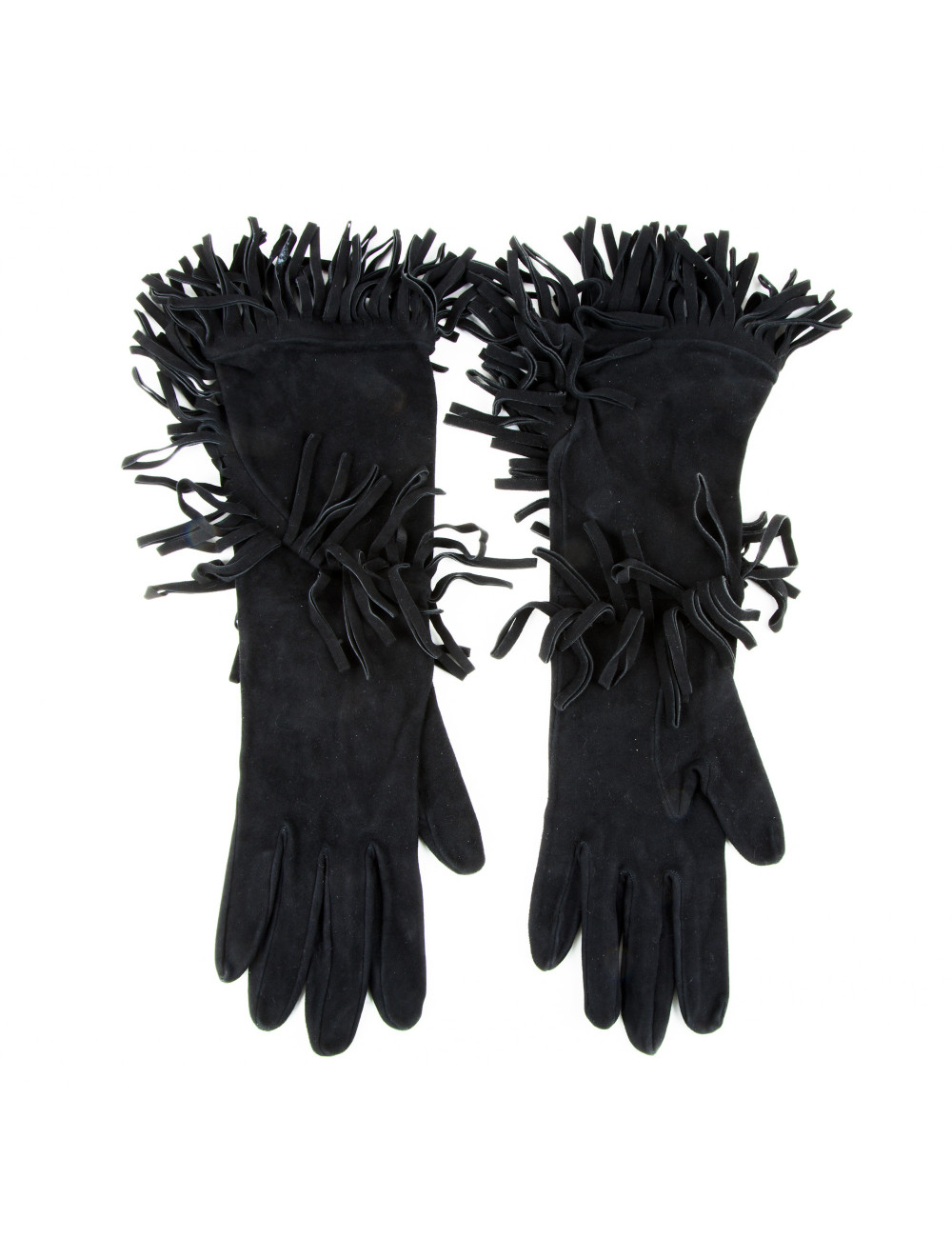 Gants à franges HERMES en daim noir 
