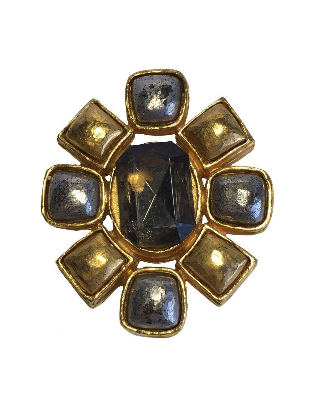 Broche CHANEL vintage en métal doré et argenté