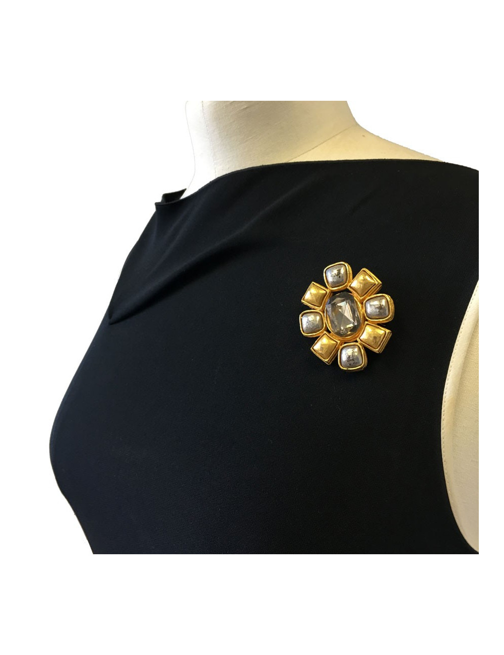 Broche CHANEL vintage en métal doré et argenté