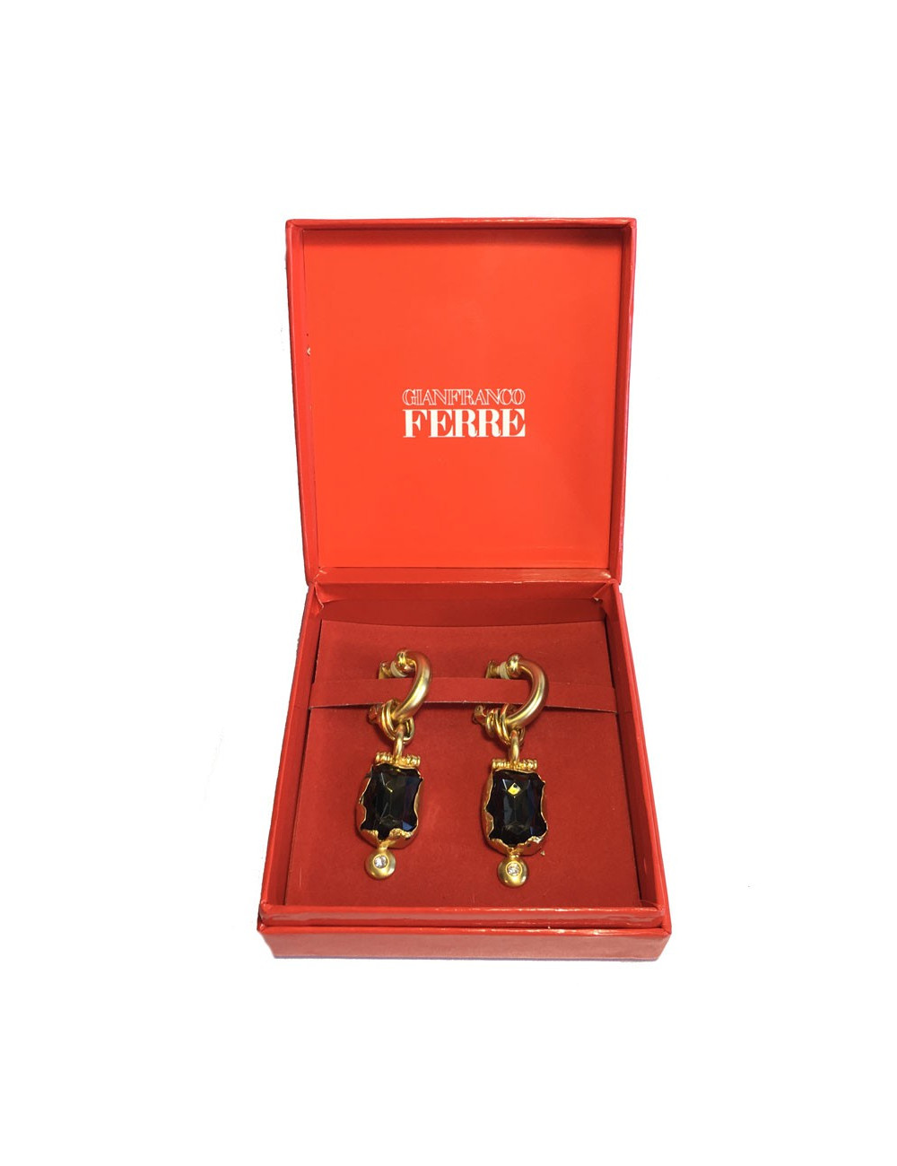 xxx Boucles d'oreille clips GIANFRANCO FERRE Vintage en métal doré, pierre facettée et brilliant