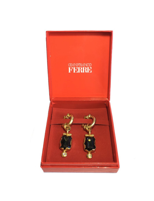 xxx Boucles d'oreille clips GIANFRANCO FERRE Vintage en métal doré, pierre facettée et brilliant