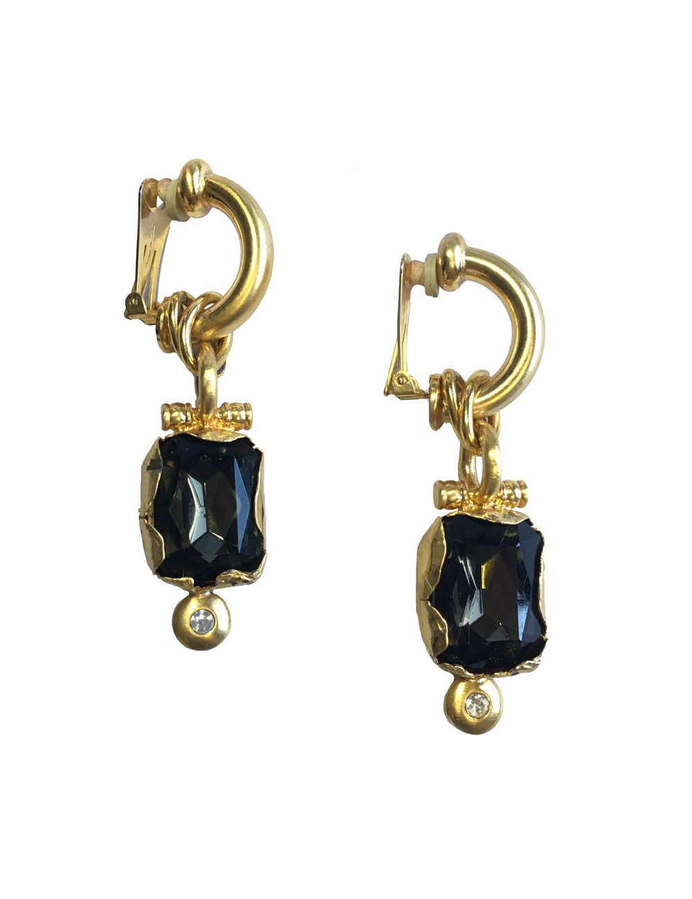 xxx Boucles d'oreille clips GIANFRANCO FERRE Vintage en métal doré, pierre facettée et brilliant