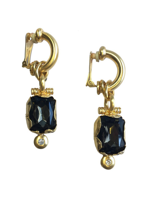 GIANFRANCO FERRE Vintage clip-on earrings in gilded metal, faceted stone and brilliant