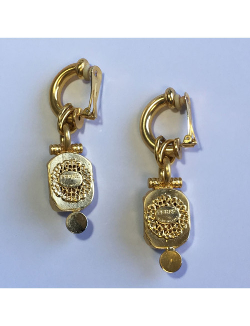 GIANFRANCO FERRE Vintage clip-on earrings in gilded metal, faceted stone and brilliant