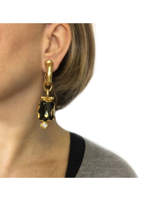 xxx Boucles d'oreille clips GIANFRANCO FERRE Vintage en métal doré, pierre facettée et brilliant