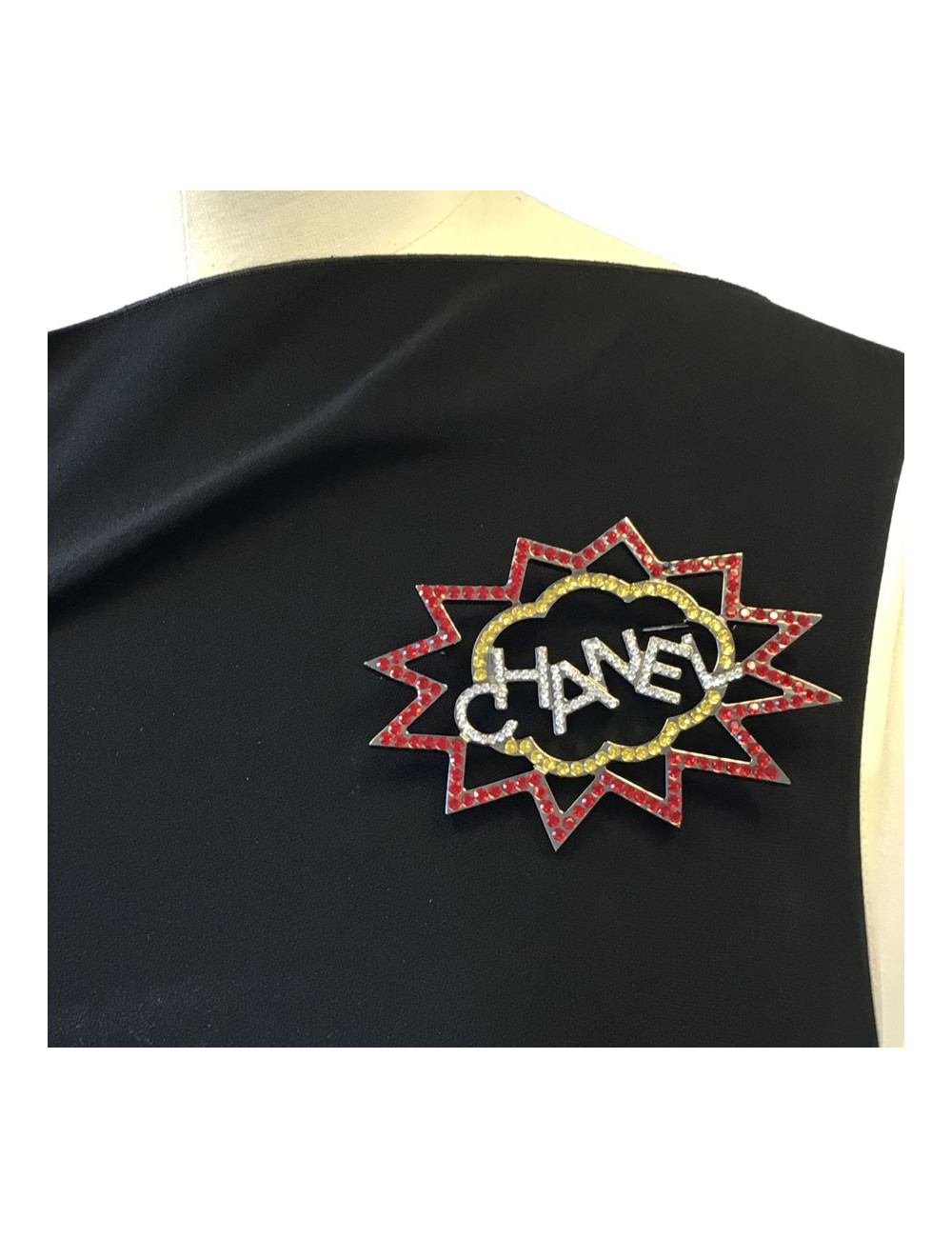 CHANEL brooch in ruthenium and colored rhinestones