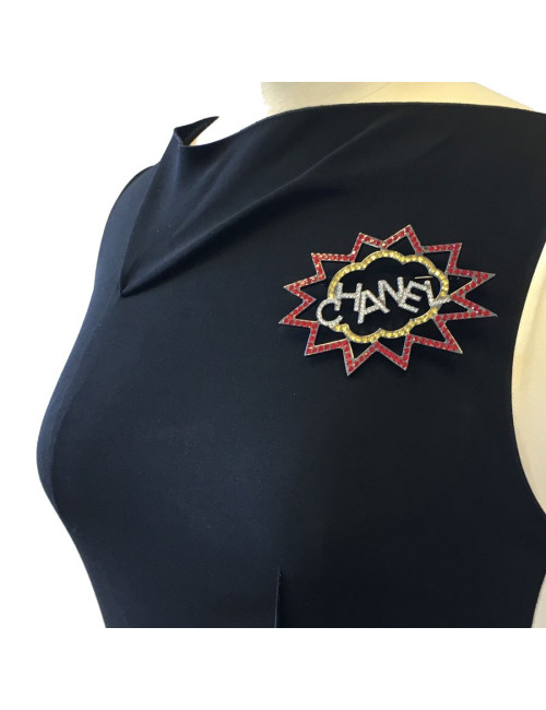 CHANEL brooch in ruthenium and colored rhinestones