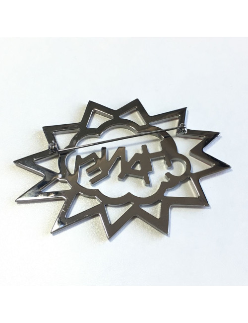 xxx Broche CHANEL 'CHANEL' en ruthénium et strass de couleur