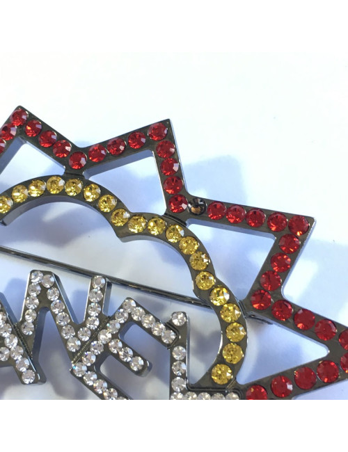 CHANEL brooch in ruthenium and colored rhinestones
