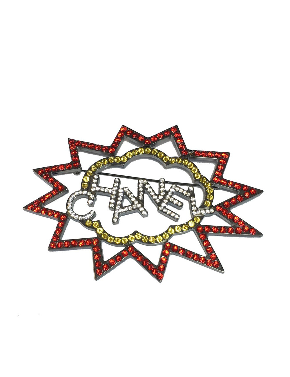 CHANEL brooch in ruthenium and colored rhinestones