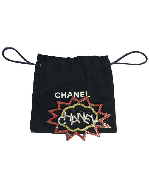 CHANEL brooch in ruthenium and colored rhinestones