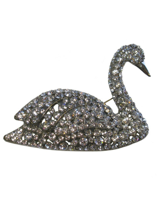 SONIA RYKIEL swan brooch in silver metal set with brilliants