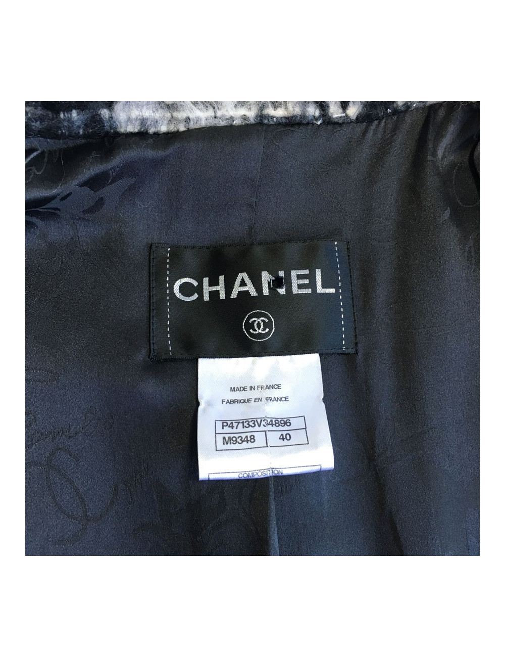 Veste CHANEL T 40 en tweed gris foncé et gris clair 