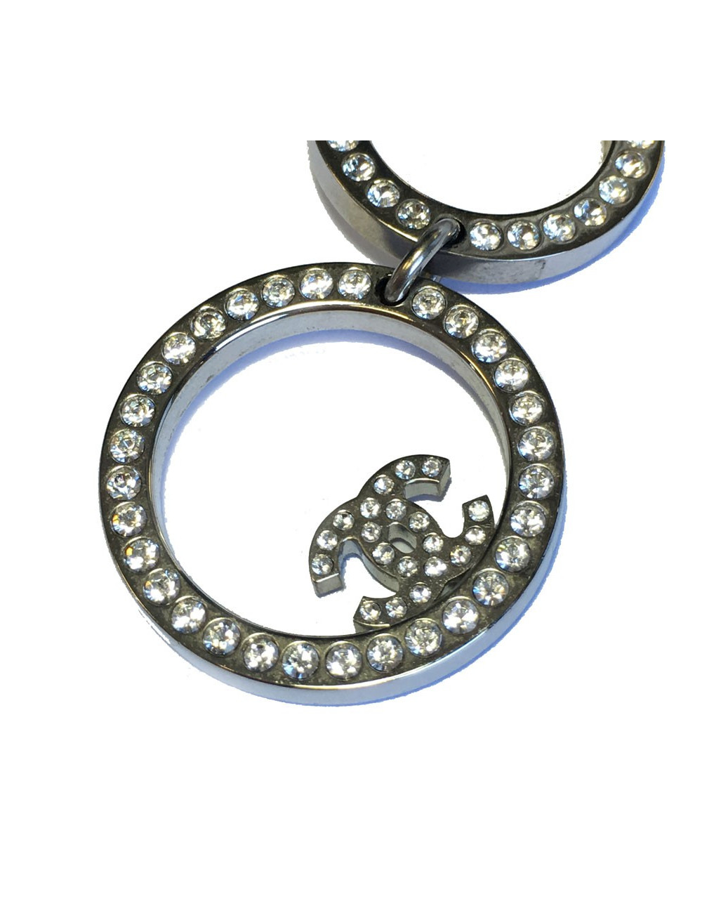 CHANEL dangling stud earrings in silver metal and white rhinestones