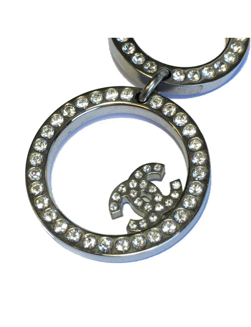 CHANEL dangling stud earrings in silver metal and white rhinestones