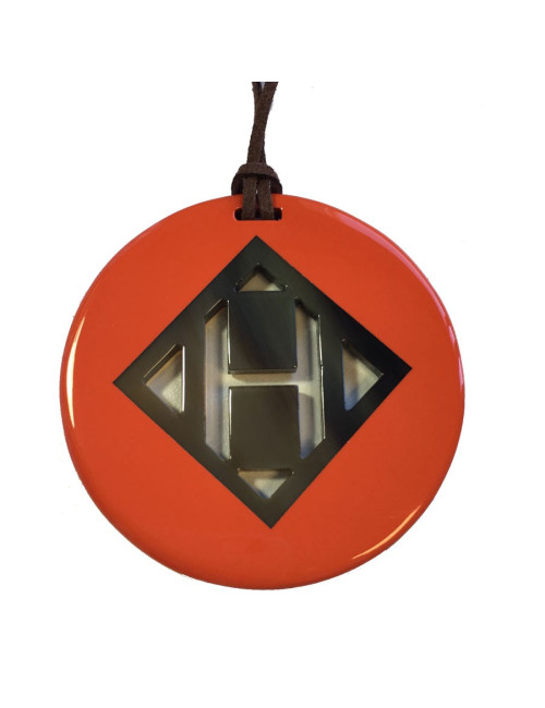 HERMÈS H round pendant in orange lacquered wood