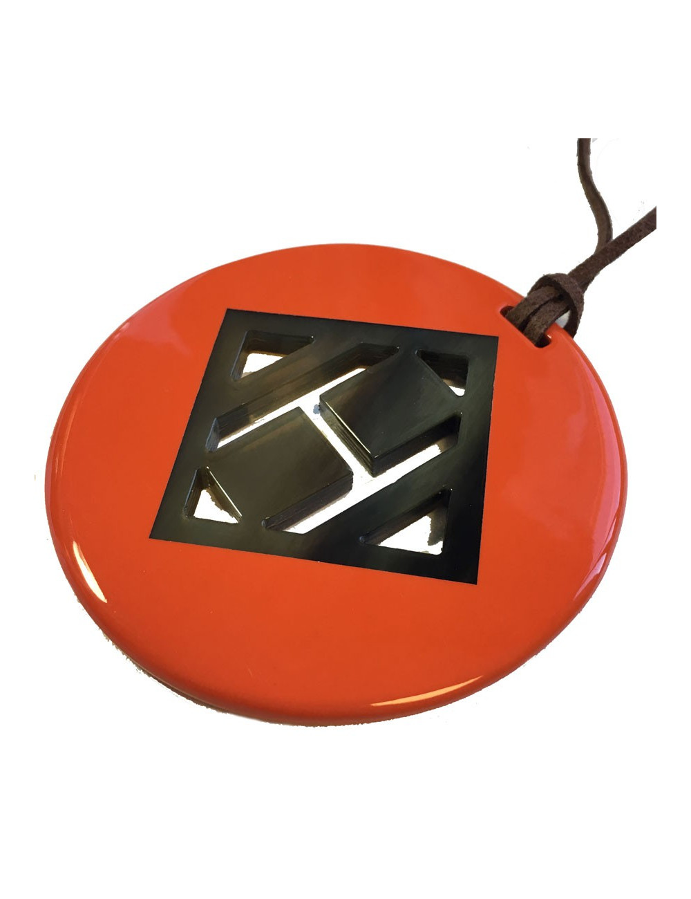 HERMÈS H round pendant in orange lacquered wood
