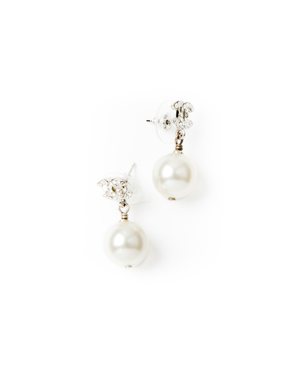  CHANEL CC earring studs in rhinestone and pearl