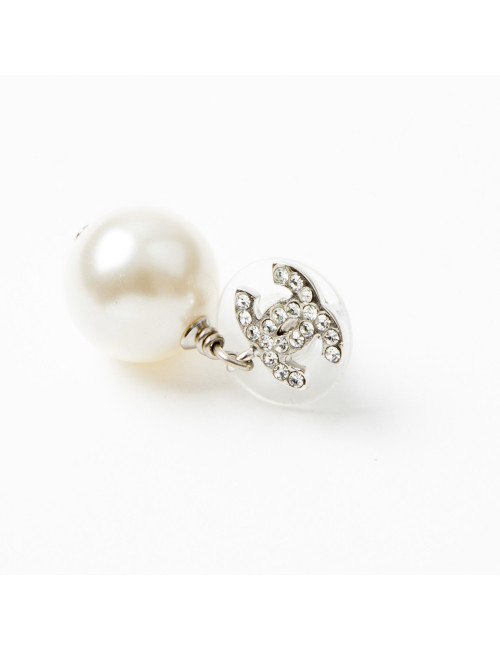  CHANEL CC earring studs in rhinestone and pearl