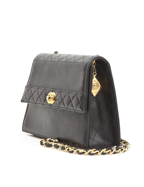 Sac CHANEL avec son porte monnaie matelassé en cuir lisse bleu nuit