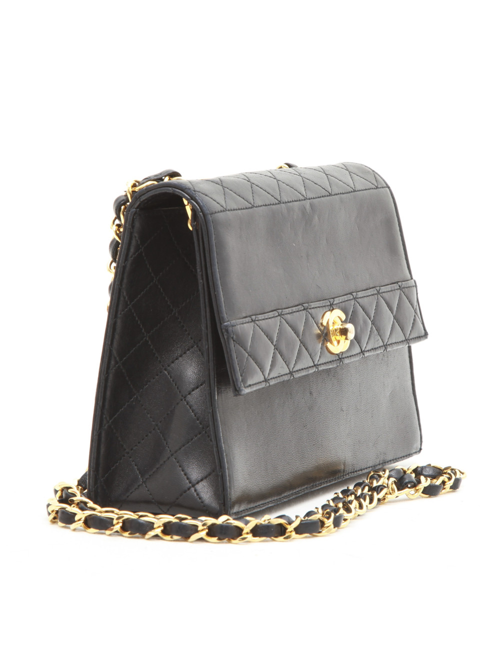 Sac CHANEL avec son porte monnaie matelassé en cuir lisse bleu nuit