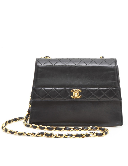 Sac CHANEL avec son porte monnaie matelassé en cuir lisse bleu nuit