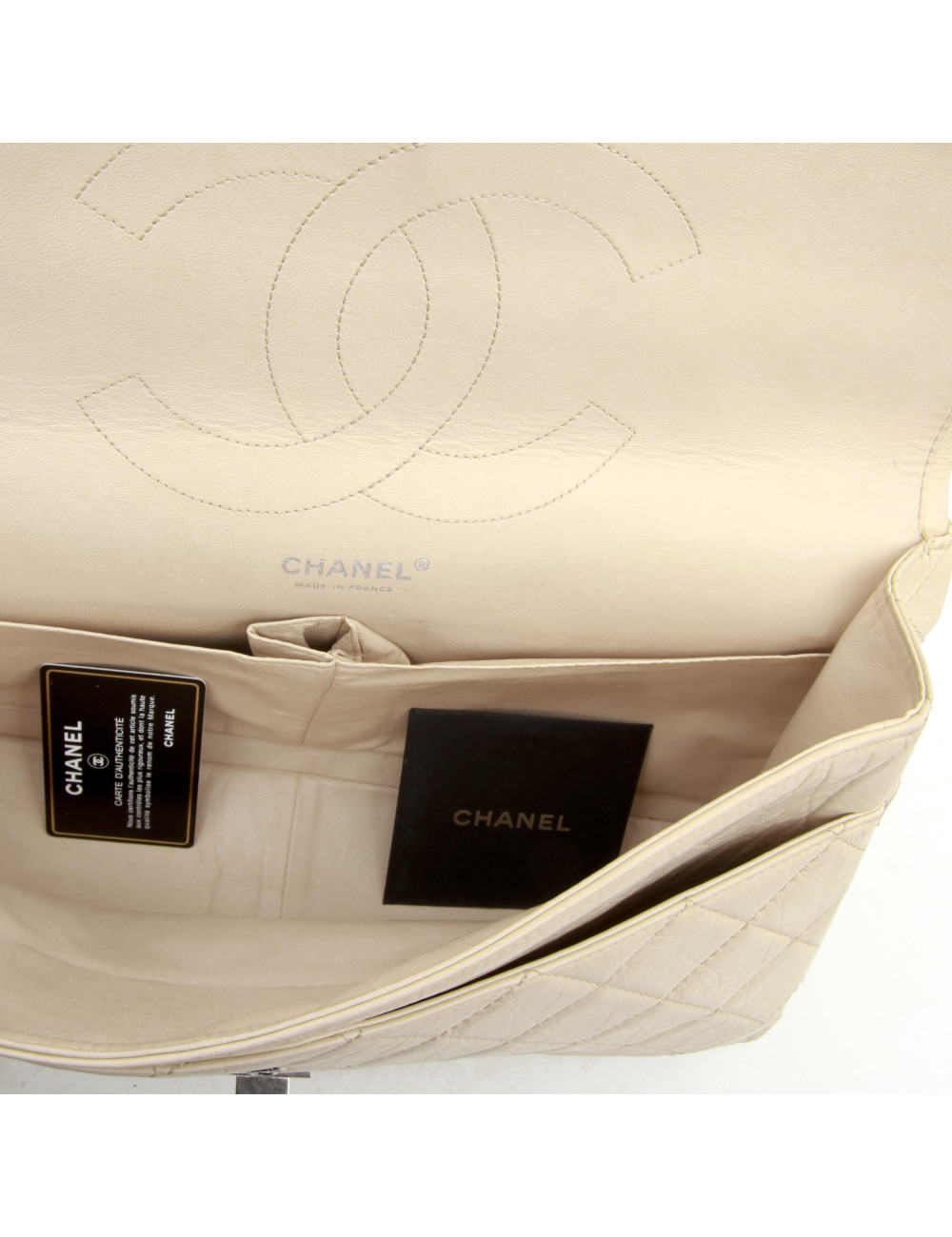 CHANEL maxi jumbo double flap bag in aged ivory leather