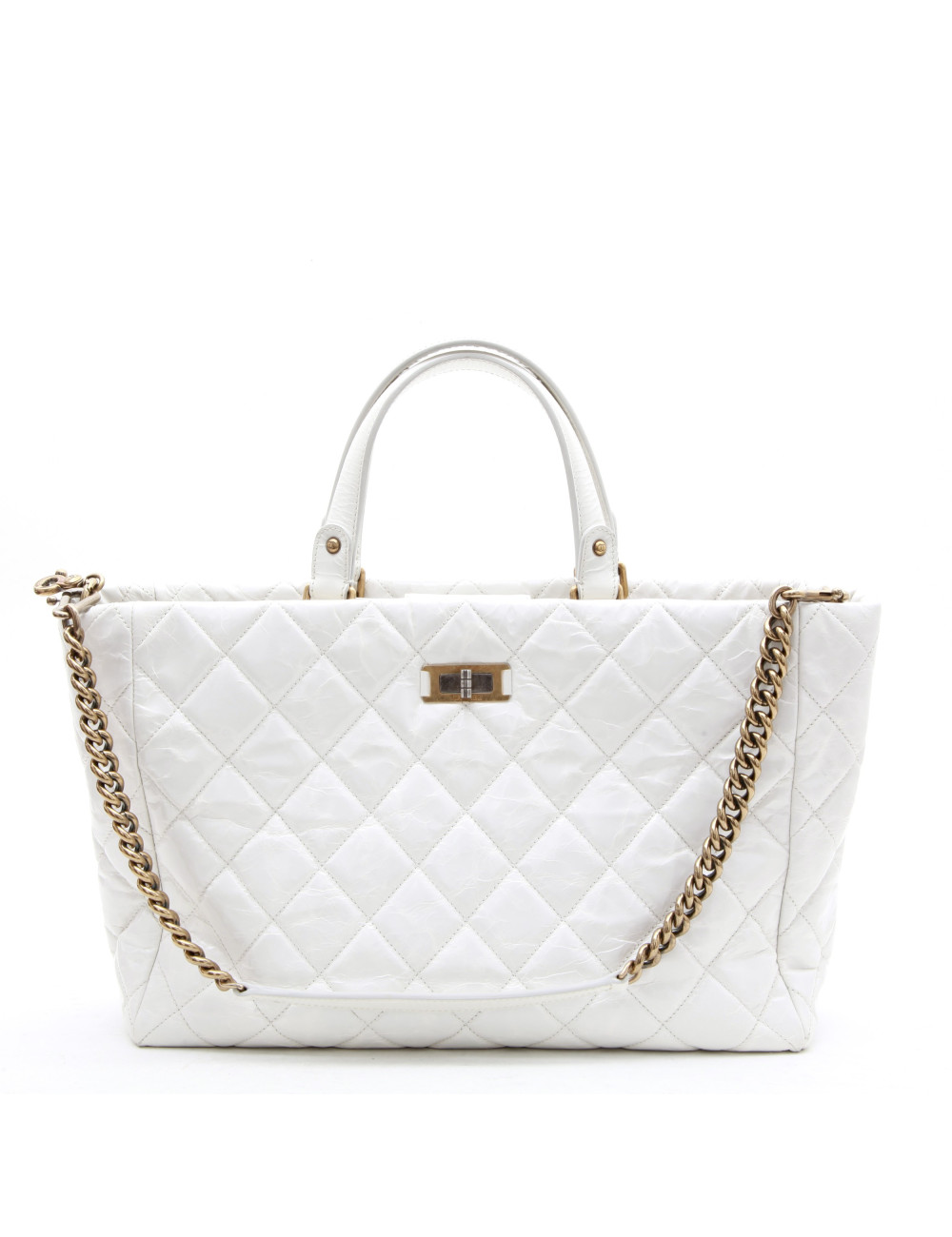 Sac cabas CHANEL cuir vieilli blanc 