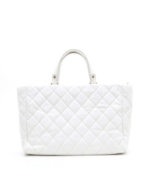 Sac cabas CHANEL cuir vieilli blanc 
