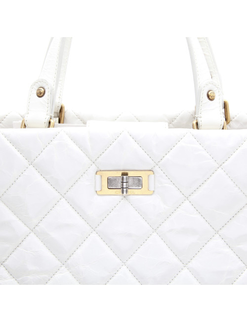 Sac cabas CHANEL cuir vieilli blanc 