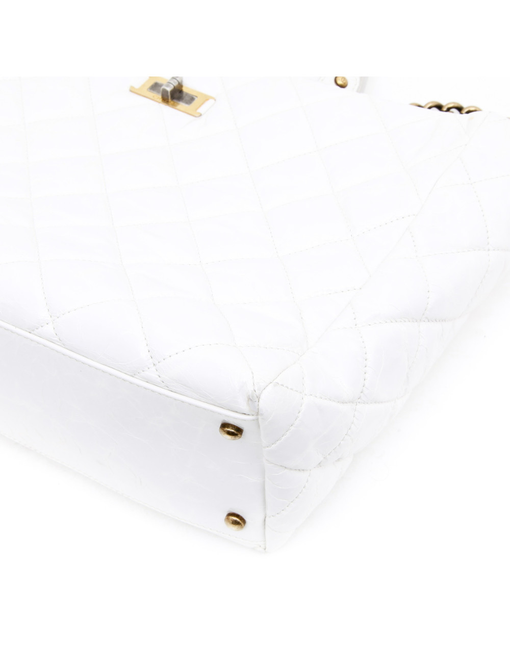 Sac cabas CHANEL cuir vieilli blanc 