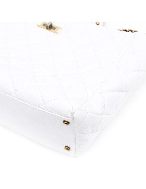 Sac cabas CHANEL cuir vieilli blanc 
