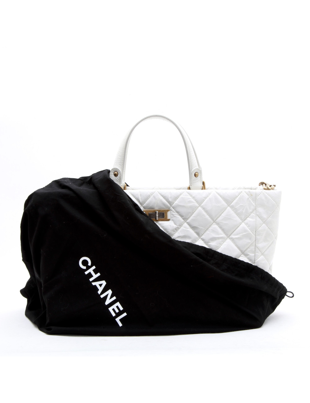 CHANEL tote bag in aged white patent leather