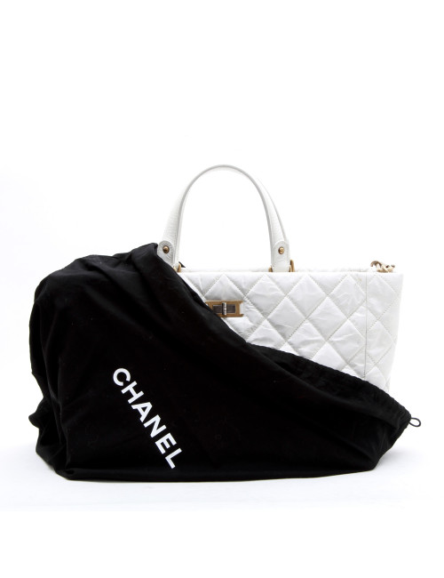 Sac cabas CHANEL cuir vieilli blanc 