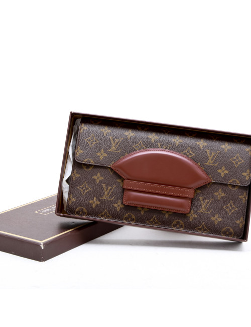 LOUIS VUITTON vintage clutch in brown monogram canvas and leather