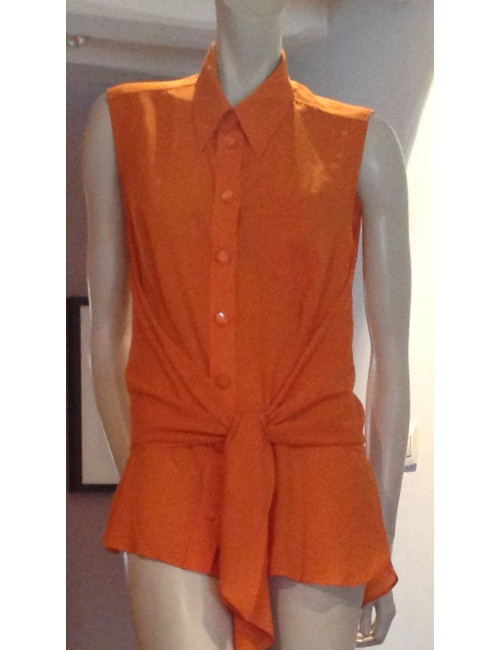 Chemisier HERMES orange en laine vierge