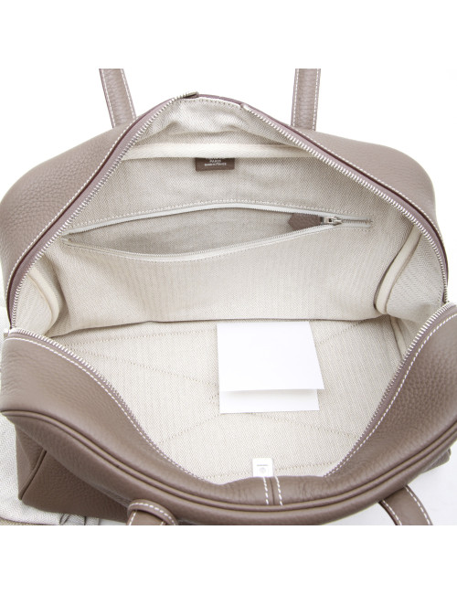 Sac Victoria HERMES taurillon clémence étoupe