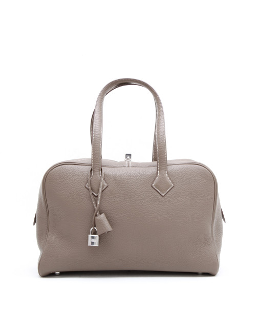 HERMES Victoria bag in étoupe clemence taurillon leather