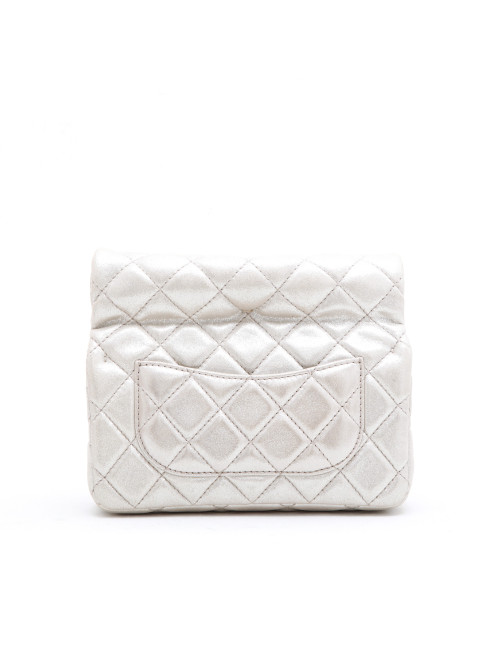 CHANEL evening clutch in silver lamé leather